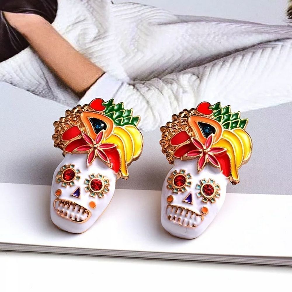 Colorful Crystal Skull Earrings  Oil Metal Earrings Rhinestone Fashion